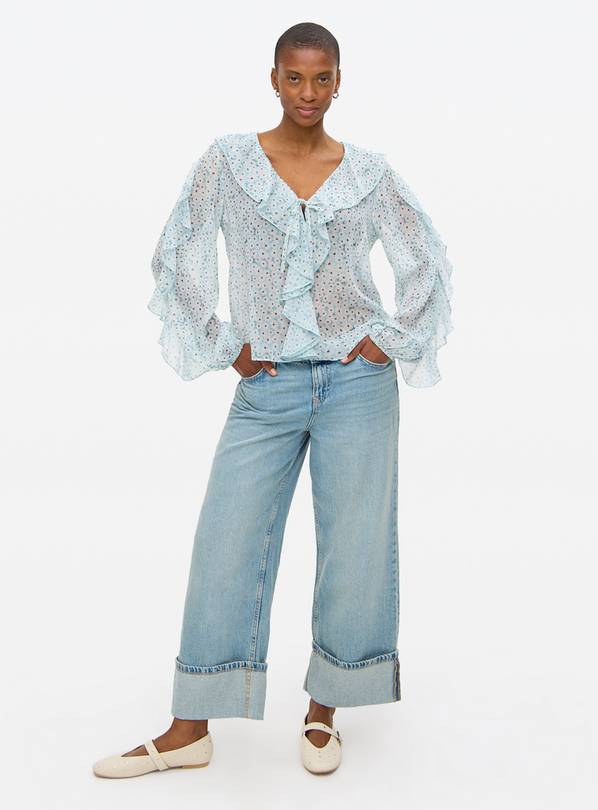 Blue Floral Print Ruffle Blouse 20
